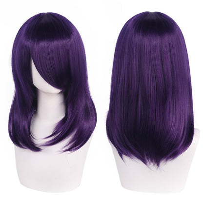 Peruca de Cosplay Média de Alta Qualidade 40cm com Franja Preta Loira Rosa Vermelha Azul Roxo Resistente ao Calor Perucas de Cabelo Sintético