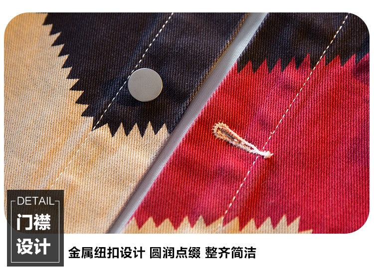 American Retro Diamond Denim Shirt Men Clothing Autumn Polo Neck Trendy High Strret Loose Casual Blouses Cargo Jacket for Men