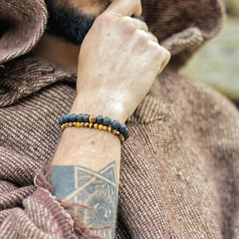Pulseira de Pedra Vulcânica para Homens Lava Madeira 8mm Contas Pulseira Buda Tibetano Corrente de Pulso Feminina Masculina Jóias Presente Novas Pulseiras
