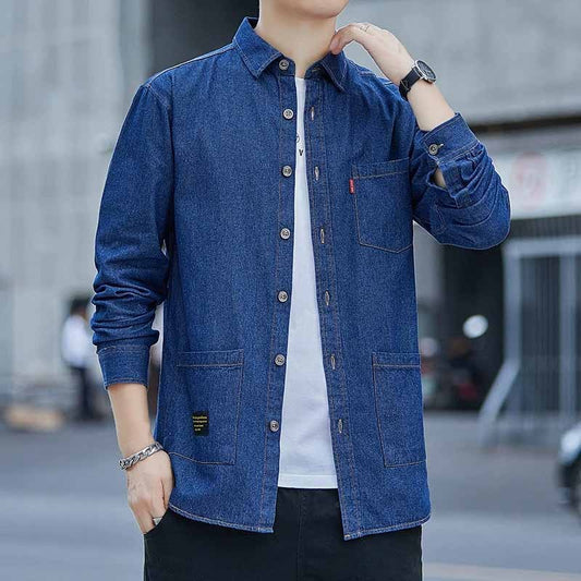 High Quality Cotton Denim Shirt Mens High Street Long Sleeve Cowboy Shirts for Men Autumn Casual Slim Fit Mens Design Clothing