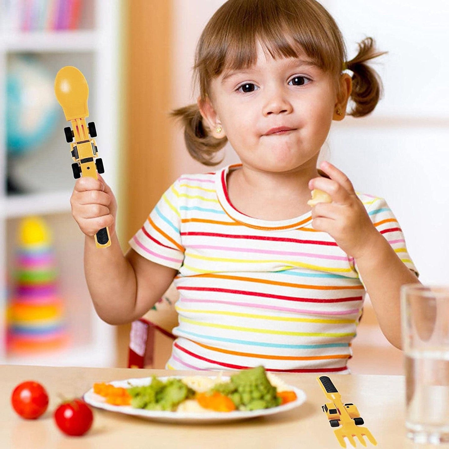 New Creative Children's Car Tableware Set Dinner Plate Spoon Bulldozer Excavator Shovel Fork Dinnerware Sets Kitchen Tableware