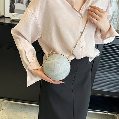 Fashion Circular Evening Bag Luxury Wedding Party Shoulder Bags Elegant Rhinestone Decorative Chain Banquet Clutch Handbags