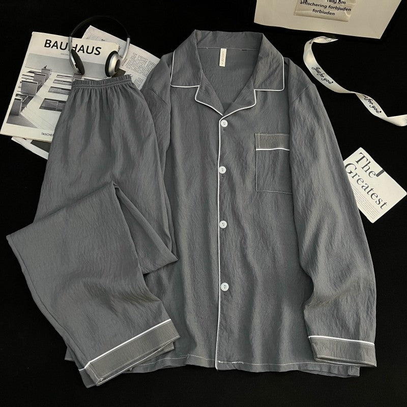 New Cloud Cotton Men's Pyjamas Spring/Autumn Cardigan Style Long-Sleeved Collared Lightweight Oversized Pyjamas Loungewear Set