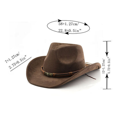 Chapéu Unissex de Cowboy/Cowgirl com Fivela, Chapéu Fedora Clássico de Aba Larga para Homens e Mulheres