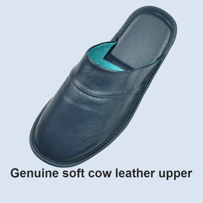 Genuine Cow Leather Slippers Homes in indoor slipper Spring Autumn summer men women elderly non-slip casual single Slides shoes