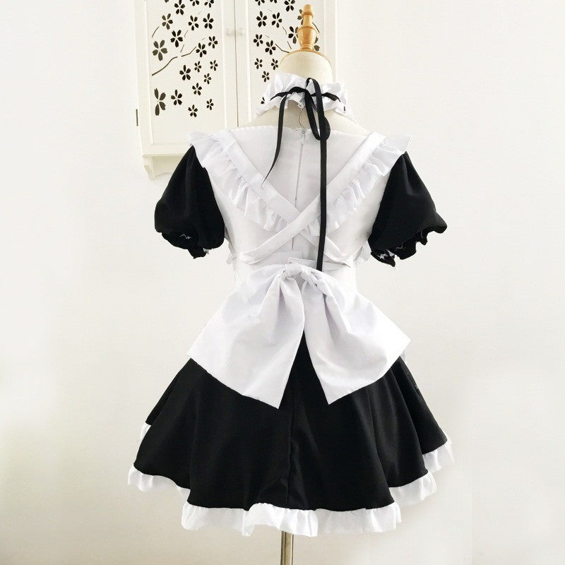 Cute Japanese Maid Outfit Sweet Lolita Cosplay Costume Black White Uniform Full Set Gothic Lace Party Halloween Stage Wear