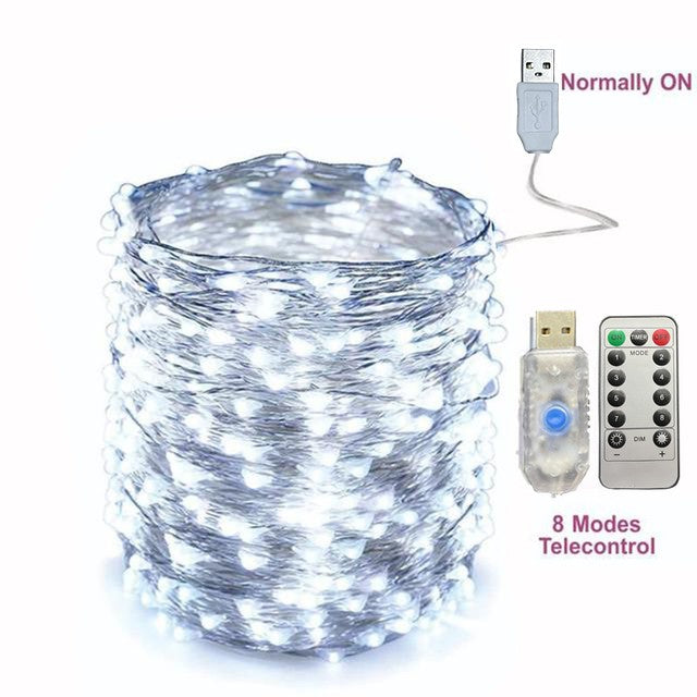 2/5/10/20/30M USB Fairy String Lights LED Sliver Wire Lights With 8 Lighting Modes Remote Control For Bedroom Christmas Decor