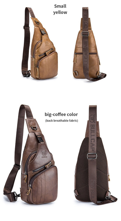 BULLCAPTAIN Bag Genuine Leather Chest Bag Men's Fashion Style Casual Straddle Bag Business Large Capacity Leather Men's Luggage