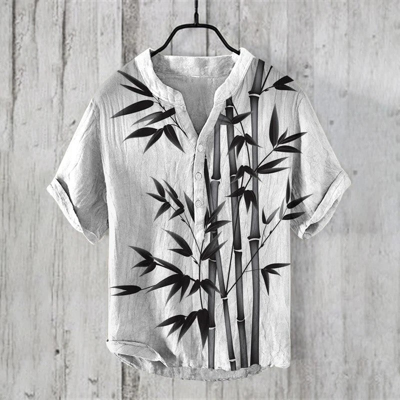 2024 Summer Retro Style European and American Popular Linen Short sleeved Shirt Fashion Hawaiian Shirt Button V-neck