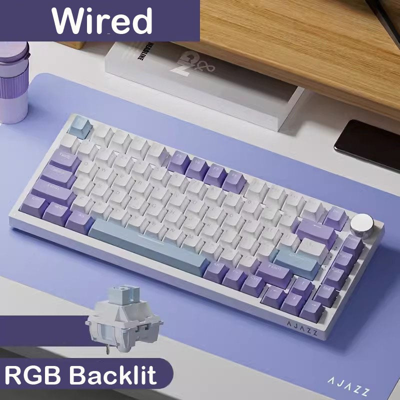 Teclado Mecânico Gamer AJAZZ AK820 Pro com Fio e Sem Fio, Tri-Modo, Retroiluminação RGB, Switches Hot-Swappable, Layout Compacto de 70%, PC/Mac