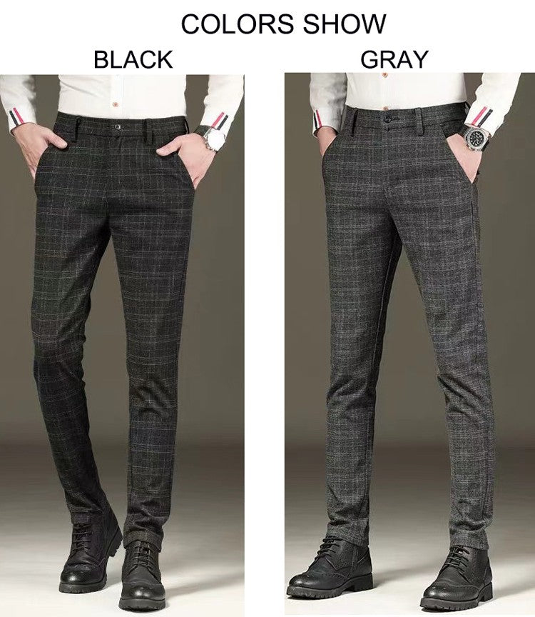 Calças de inverno forradas com lã, casuais masculinas, retas, compridas, listradas xadrez, de alta qualidade, de marca, para negócios