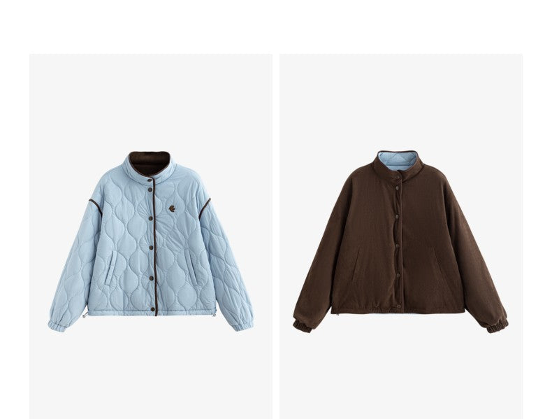 TOYOUTH Women Thick Cotton Coat 2024 Winter Long Sleeve Lapel Collar Contrasting Color Splicing Elegant Outwear Jacket Coat