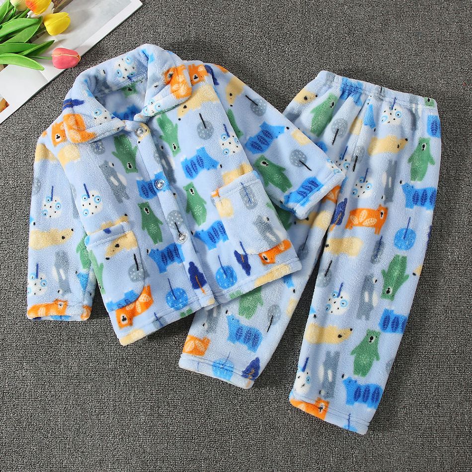 High Quality Coral Fleece Flannel Cute Cartoon Pattern Pajama Sets Boys and Girls Long Sleeve Warm Comfortable Winter Sleepwear