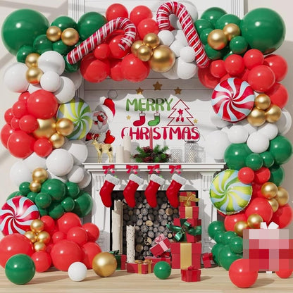 Christmas Theme Red Green Ballon Arch Kit Gold Confetti Latex Balloons Garland Xmas Candy Cane Foil Globos Home Party Decoration