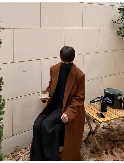 Mauroicardi Autumn Winter Long Warm Coffee Black Soft Woolen Coat Men Double Breasted Loose Casual Wool Blends Overcoat 2023