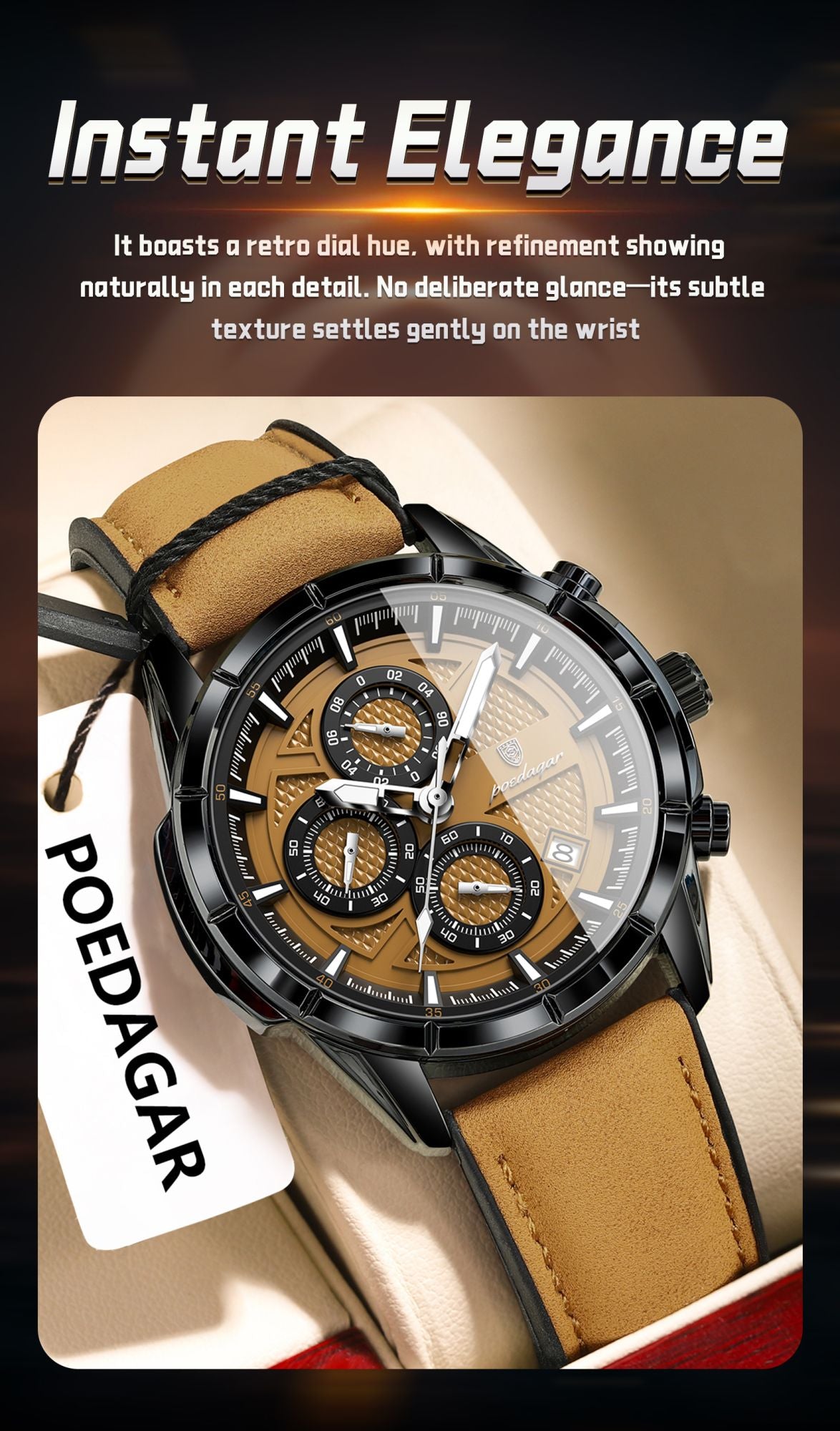 POEDAGAR Luxury Top Men Wristwatch Quartz Original Leather Men's Watches Date Chronograph Waterproof Luminous Man Watch Male+Box
