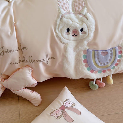 cute cartoon alpaca bedding set single double teen,twin full queen king cotton home textile flat sheet pillow case quilt cover