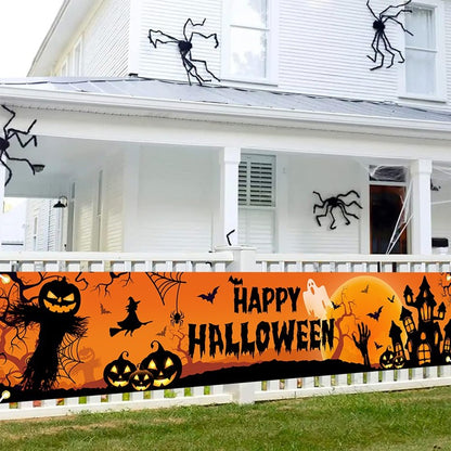 Ghost Halloween Pumpkin Banner Retro Halloween Party Signs Banner Decorations Fence Yard Porch Sign Outdoor Terror Decorations