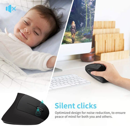 Mouse Sem Fio Ergonômico OUIO, Recarregável, Modo Duplo Bluetooth 5.4 e 2.4GHz, Clique Silencioso, para Laptop/PC/Mac