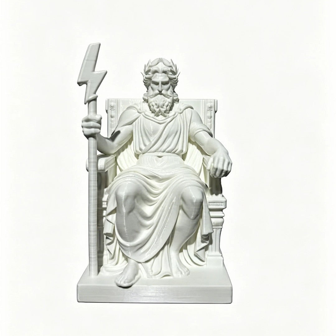 Greek God Zeus Statue on Throne, White 3D Print Sculpture, Ancient Greek Mythology Desktop Decor for Office Desk, Business Gift