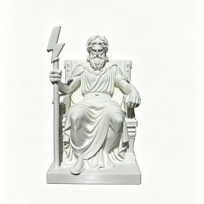 Greek God Zeus Statue on Throne, White 3D Print Sculpture, Ancient Greek Mythology Desktop Decor for Office Desk, Business Gift