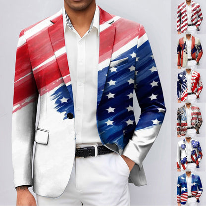 One Button Jacquard Suit Men'S Clothing Fashion Independence Day 3d Digital Printed Suit Jacket Light Business Suit Jacket