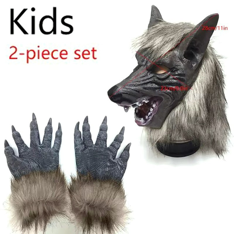 Halloween Latex Rubber Wolf Head Hair Mask Werewolf Gloves Costume Party Scary Decor Masquerade Props