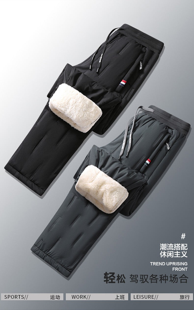 Calça Masculina de Algodão Acolchoada para o Inverno, Moda Masculina, Pelúcia Grossa, Lã, Calça Esportiva, 7XL, Casual, Impermeável, À Prova de Frio, Calça Masculina de Corrida para Baixo
