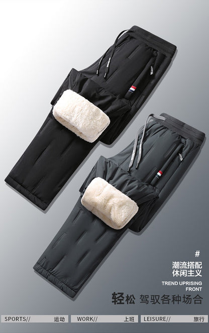 Calça Masculina de Algodão Acolchoada para o Inverno, Moda Masculina, Pelúcia Grossa, Lã, Calça Esportiva, 7XL, Casual, Impermeável, À Prova de Frio, Calça Masculina de Corrida para Baixo