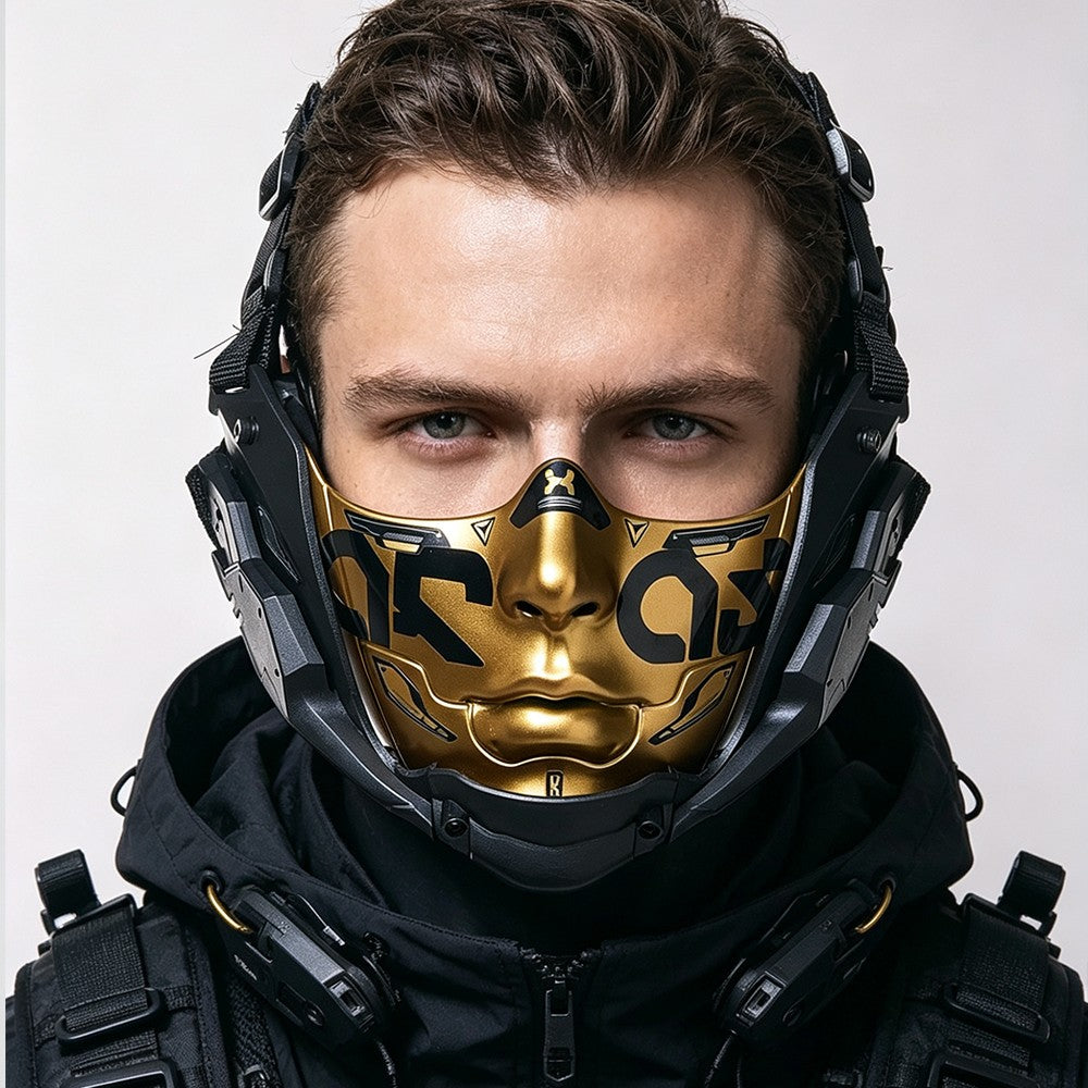 14Color Cyberpunk Half Face Mask Mecha Style Halloween Cosplay Mask Adjustable Strap Breathable Comfort Party Costume Face Cover
