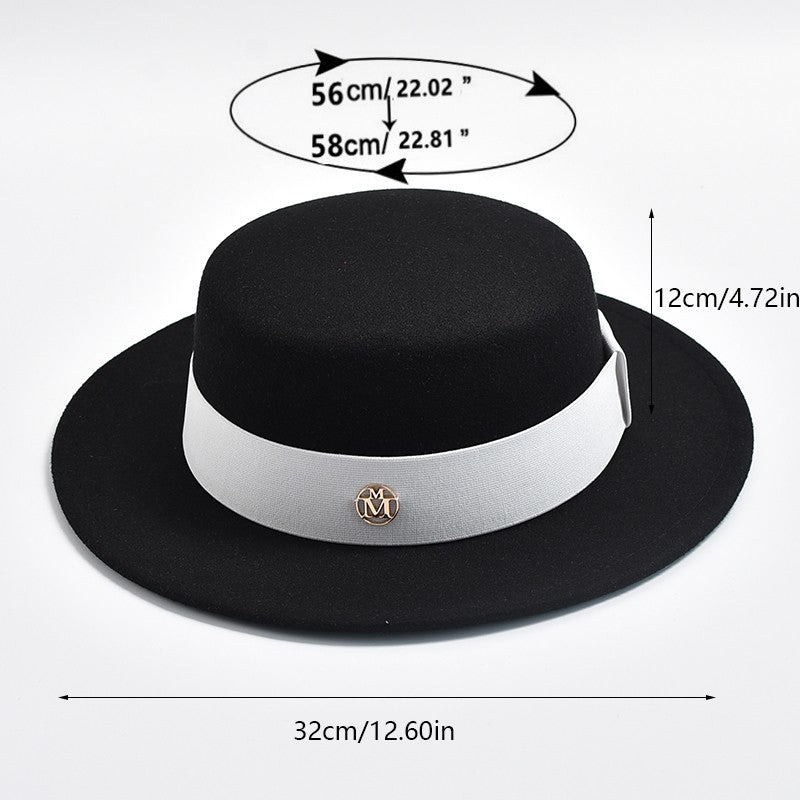 British Style Fedora Hats for Women Fashion Autumn Winter Flat Top Bow Elastic Ribbon Felt Hats Wedding Dress Jazz Cap