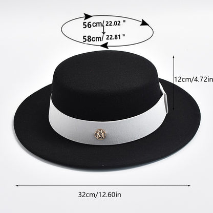 British Style Fedora Hats for Women Fashion Autumn Winter Flat Top Bow Elastic Ribbon Felt Hats Wedding Dress Jazz Cap