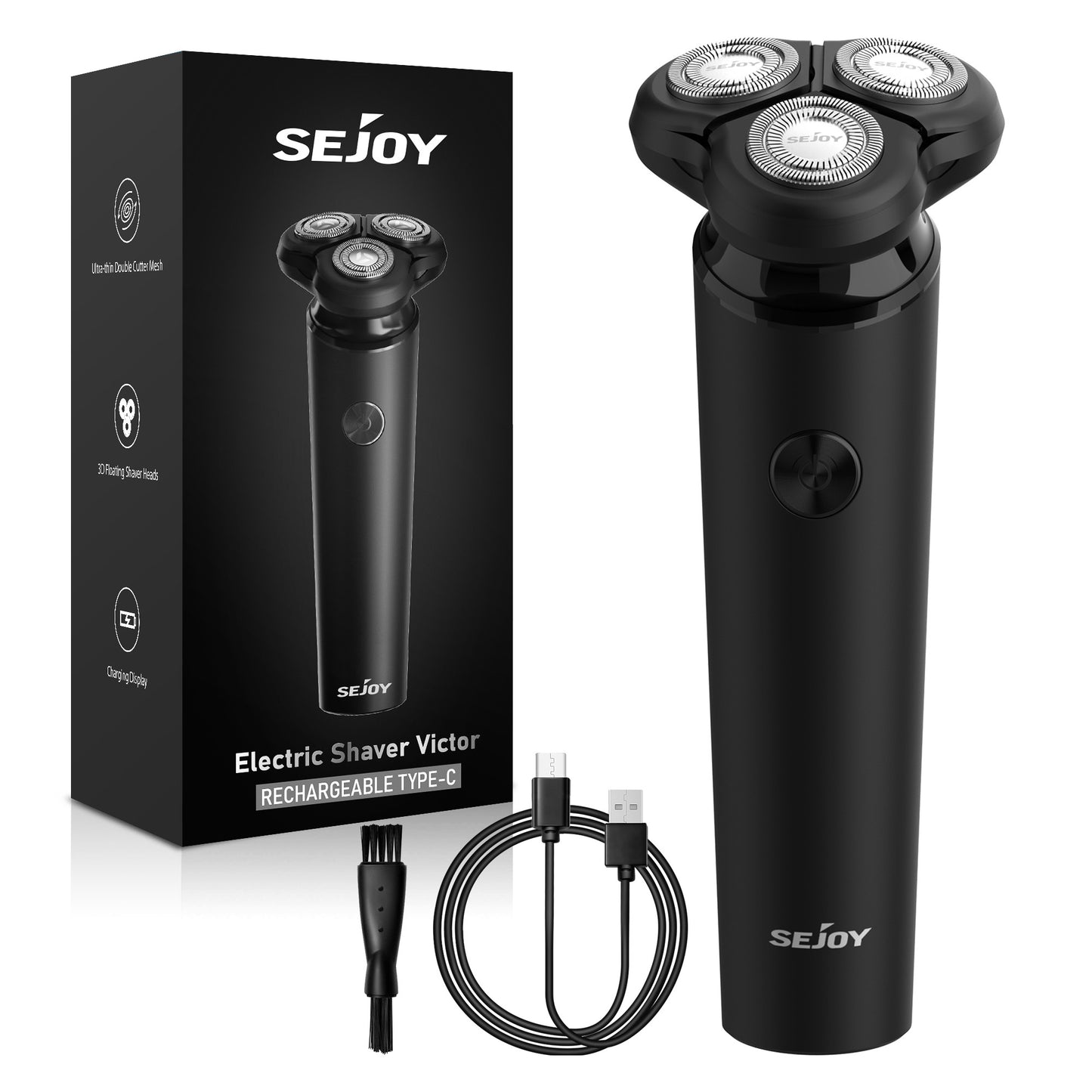 Sejoy Electric Razor for Men 3-Blade Rotary Shaving Machine,Electric Shaver Type-C Fast Charging,LED Display Hair Timmer