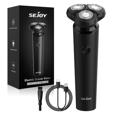 Sejoy Electric Razor for Men 3-Blade Rotary Shaving Machine,Electric Shaver Type-C Fast Charging,LED Display Hair Timmer