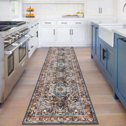 VIKAMA Persian Flannel Carpet Living Room Mat Hallway Mat Sofa Mat Bedroom Bedside Rug Long Rug Non-slip Washable Home Decor