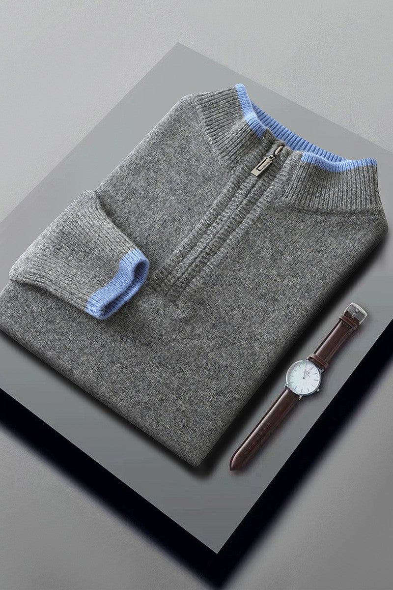New Men Knitted Half Zipper Style Pullover Pure Australian Wool Sweater Splicing Edge Decoration High quality Thicken Warm Tops