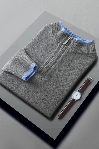 New Men Knitted Half Zipper Style Pullover Pure Australian Wool Sweater Splicing Edge Decoration High quality Thicken Warm Tops