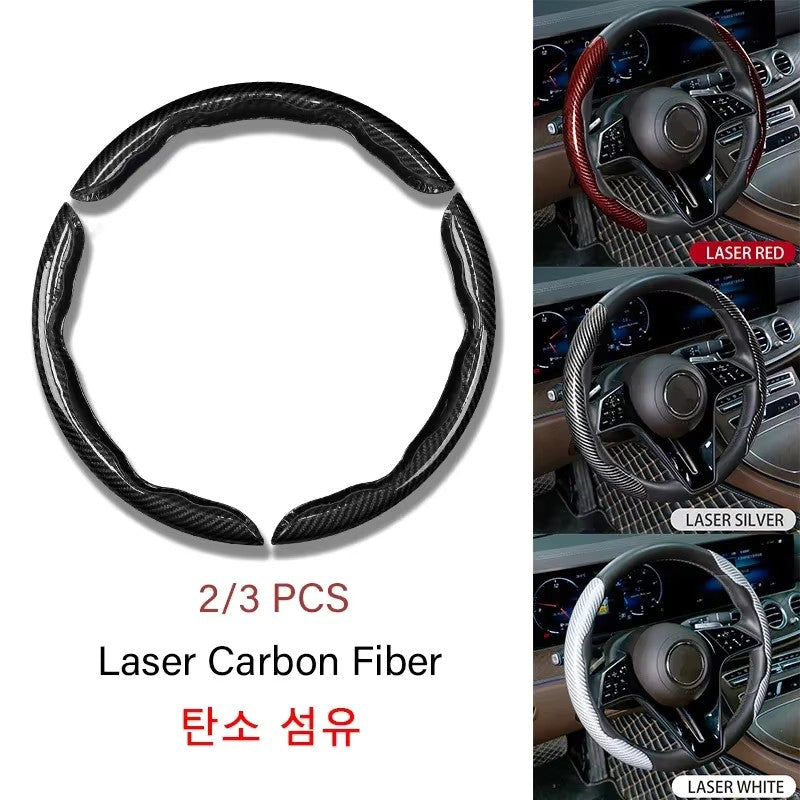 2/3 PEÇAS Capa de Volante de Carro de Silicone Fibra de Carbono a Laser 1K Micro Fibra de Couro PVC Capa Impulsionadora de Volante Antiderrapante Universal