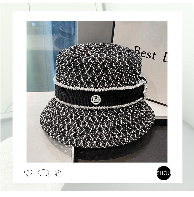 Chapéu de Pescador Vazado Respirável Coreano, Chapéu Tipo Bacia Personalizado, Chapéu Bucket Diamantado da Moda para Passeios de Verão Femininos