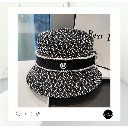 Chapéu de Pescador Vazado Respirável Coreano, Chapéu Tipo Bacia Personalizado, Chapéu Bucket Diamantado da Moda para Passeios de Verão Femininos