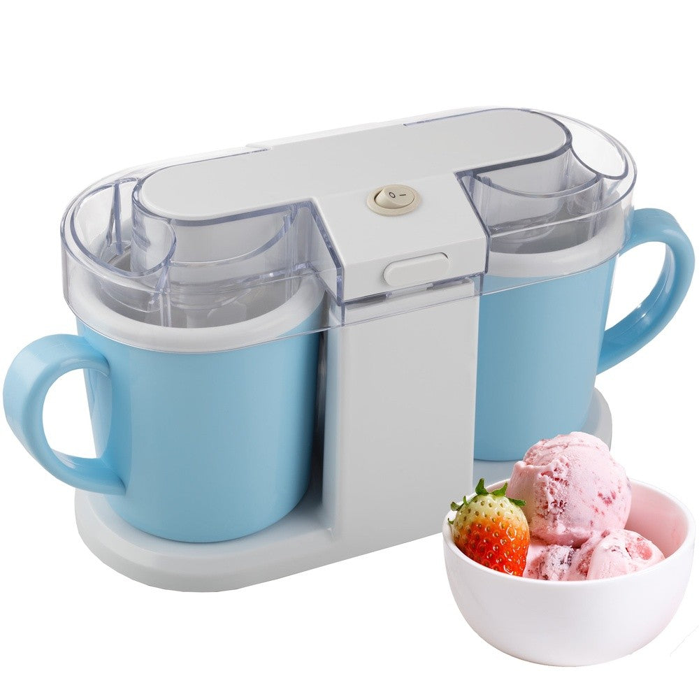 Sorveteira Elétrica DIY Máquina de Sorvete, Gelato e Iogurte Congelado Mini Eletrodoméstico de Cozinha Tigela Dupla Receita Incluída Compacta