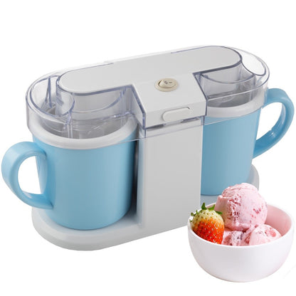 Sorveteira Elétrica DIY Máquina de Sorvete, Gelato e Iogurte Congelado Mini Eletrodoméstico de Cozinha Tigela Dupla Receita Incluída Compacta