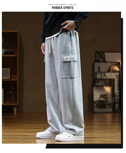 2024 New in Wide Leg Pants Men Autumn Straight Elastic Waist Baggy Cargo Trouser Male Relaxed Streetwear Sweatpant Plus Size Big