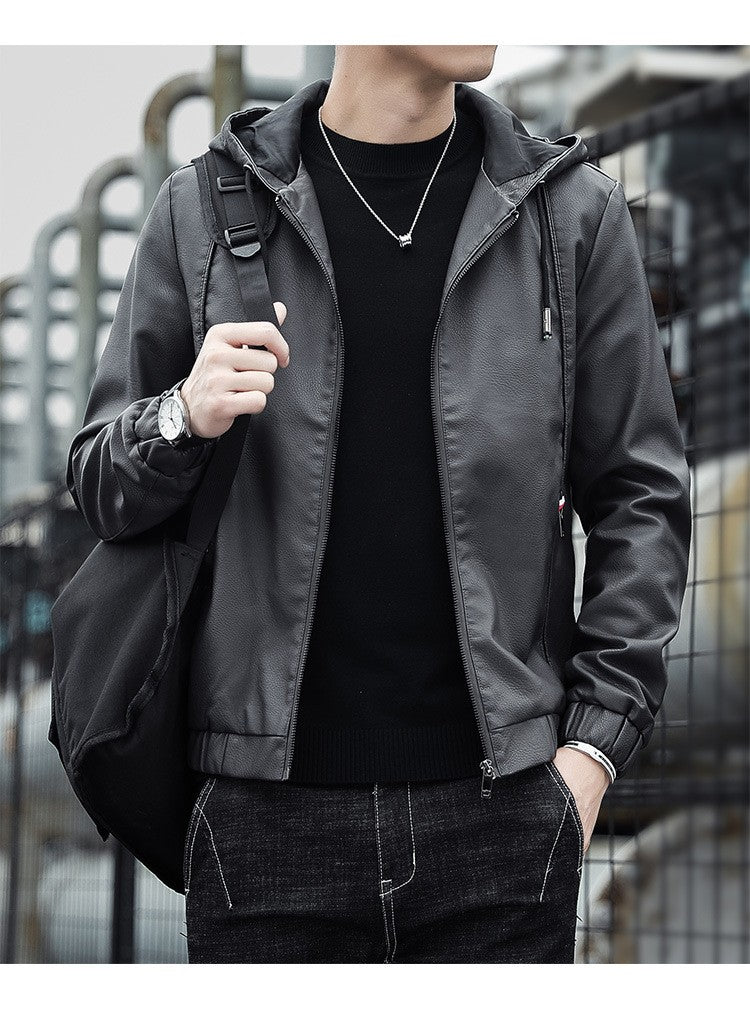 Fashion Men's New Hoodie Leather Jackets Autumn Casual Clothing Jacket Biker Motorcycle Slim Leisure Coats Windproof Warm 4Xl