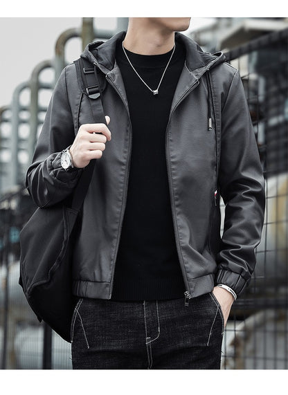 Fashion Men's New Hoodie Leather Jackets Autumn Casual Clothing Jacket Biker Motorcycle Slim Leisure Coats Windproof Warm 4Xl