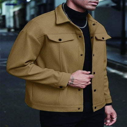 New Men's Lapel Wool Blend Casual Jacket for Autumn and Winter - Trendy, Versatile Outerwear for Teens