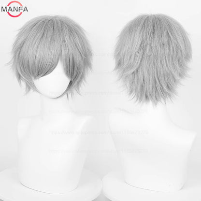 Anime 30cm Curta Reta Peruca Cosplay Preto Branco Verde Marrom Roxo Azul Cinza Vermelho Dourado Homens Mulheres Cabelo Sintético Resistente ao Calor