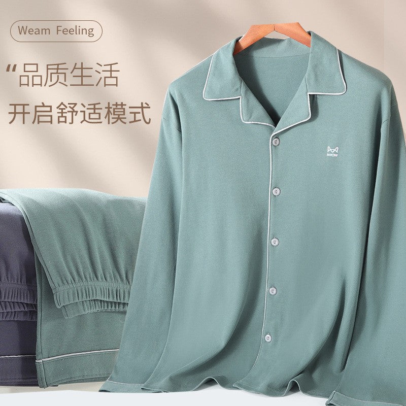 High Quality 100% Cotton Pajamas Suit Men Outside Classic Simple Male's Homewear Fashion Soft Breathable Sleepwear Business Gent