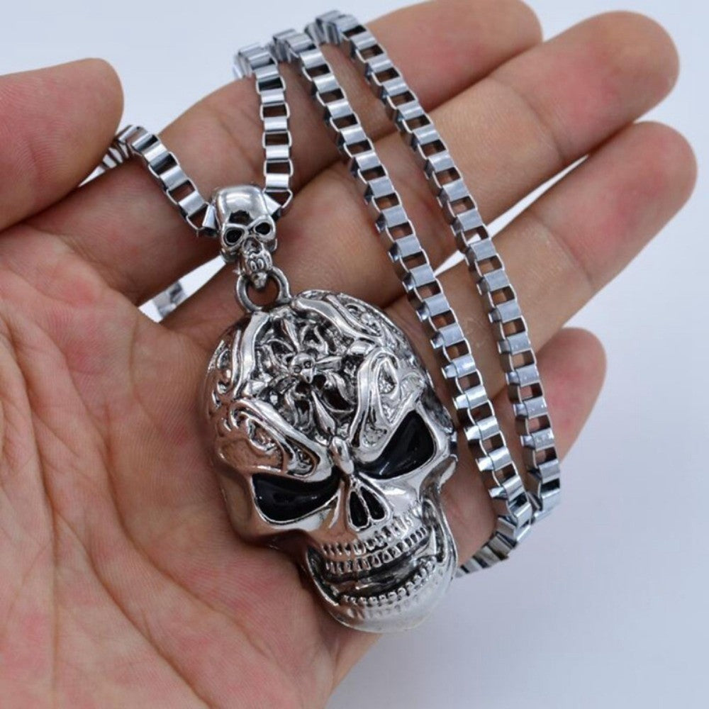 Colar de Caveira Vintage Hip Hop Maligna Pingente de Caveira de Metal Colar Gótico de Caveira Corrente de Caveira Moda Masculina e Feminina Joias Estilo Punk