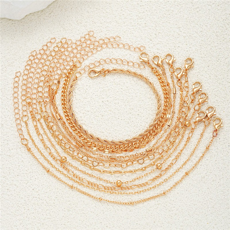 Conjunto de Pulseiras Femininas Corrente Cubana, Cor Dourada, Boho Retrô, Torção Grossa, Joias da Moda de Qualidade, 11 Peças, 2024